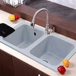 Кухонная мойка AZARIO Alba 780x490x190 двойная, искусственный мрамор, сифон в комплекте, цвет серый (CS00105219)