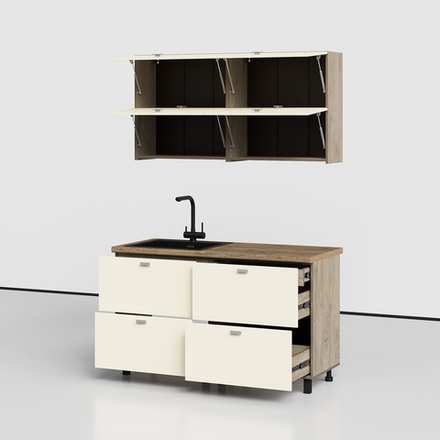 Этна-Алебастр Набор мебели для кухни (комплектация №7) 1400мм