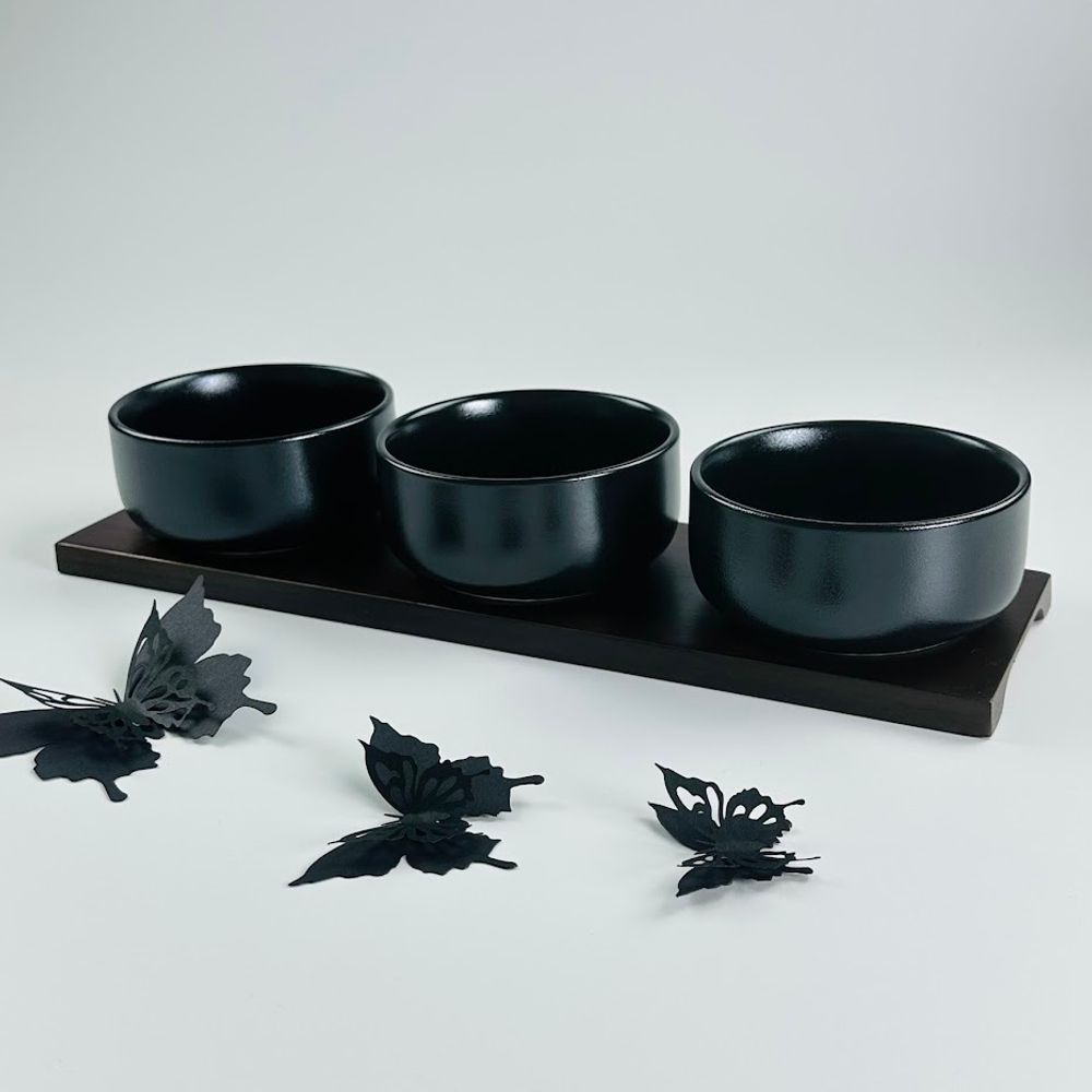 Lenardi 235-030 Набор из 3 салатников 10см на подставке BLACKWOOD в под.уп.(х24)Фарфор