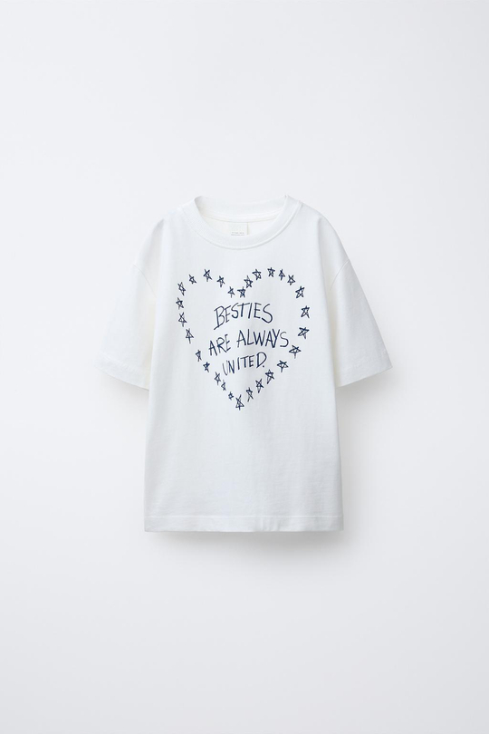 ZARA ФУТБОЛКА С НАДПИСЬЮ, БЕЛЫЙ