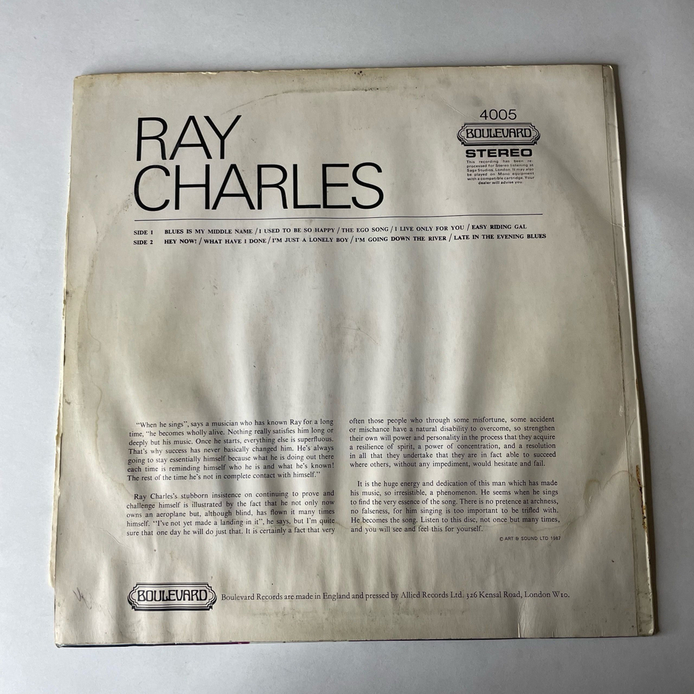 Винтажная виниловая пластинка LP Ray Charles Blues Is My Middle Name (Англия 1971)