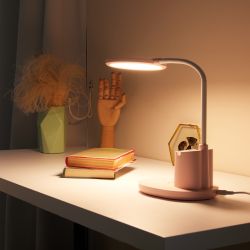 ULM-D150 15W-3000-6500K-DIM PINK Светильник настольный светодиодный с подставкой под телефон и канцелярские принадлежности. С ночной подсветкой. Сенсорный выключатель. Диммер. Розовый. TM Uniel