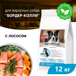 Корм сухой для взрослых собак породы Бордер-колли, премиум полнорационный комплекс, с лососем, 12 кг, QUATTRO