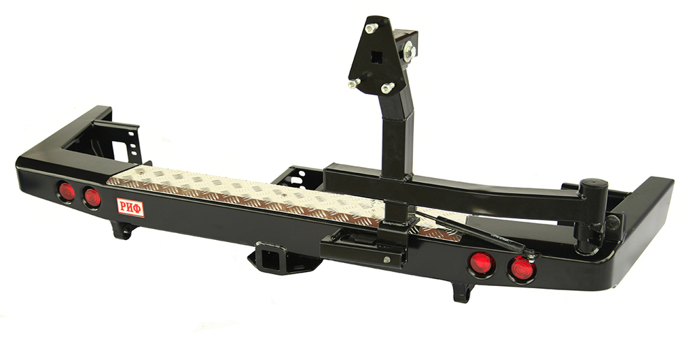 Бампер силовой задний УАЗ Патриот 2015+ с квадратом под фаркоп, калиткой и фонарями стандарт РИФ