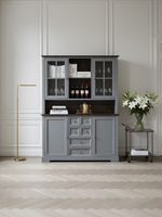 Буфет, 155х41х202, Лэйквью, для кухни и гостиной, деревянный с 4 дверями, из массива дерева, серый, MAKOSA