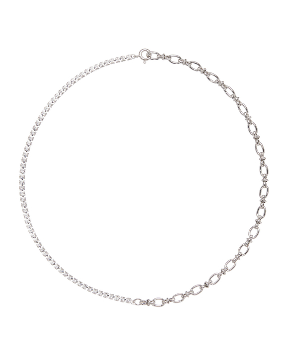 Колье полоса цирконов и цепь, серебро