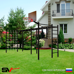 Уличная шведская стенка Sv Sport рукоход х 2 с комплектом турник прямой 2шт У50266.2К (Гнездо 115см/Щит баскет/Сетка)