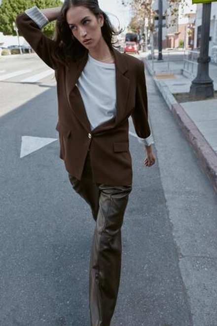 ZARA БЛЕЙЗЕР С ПРИНТОМ НА МАНЖЕТАХ, КОРИЧНЕВЫЙ