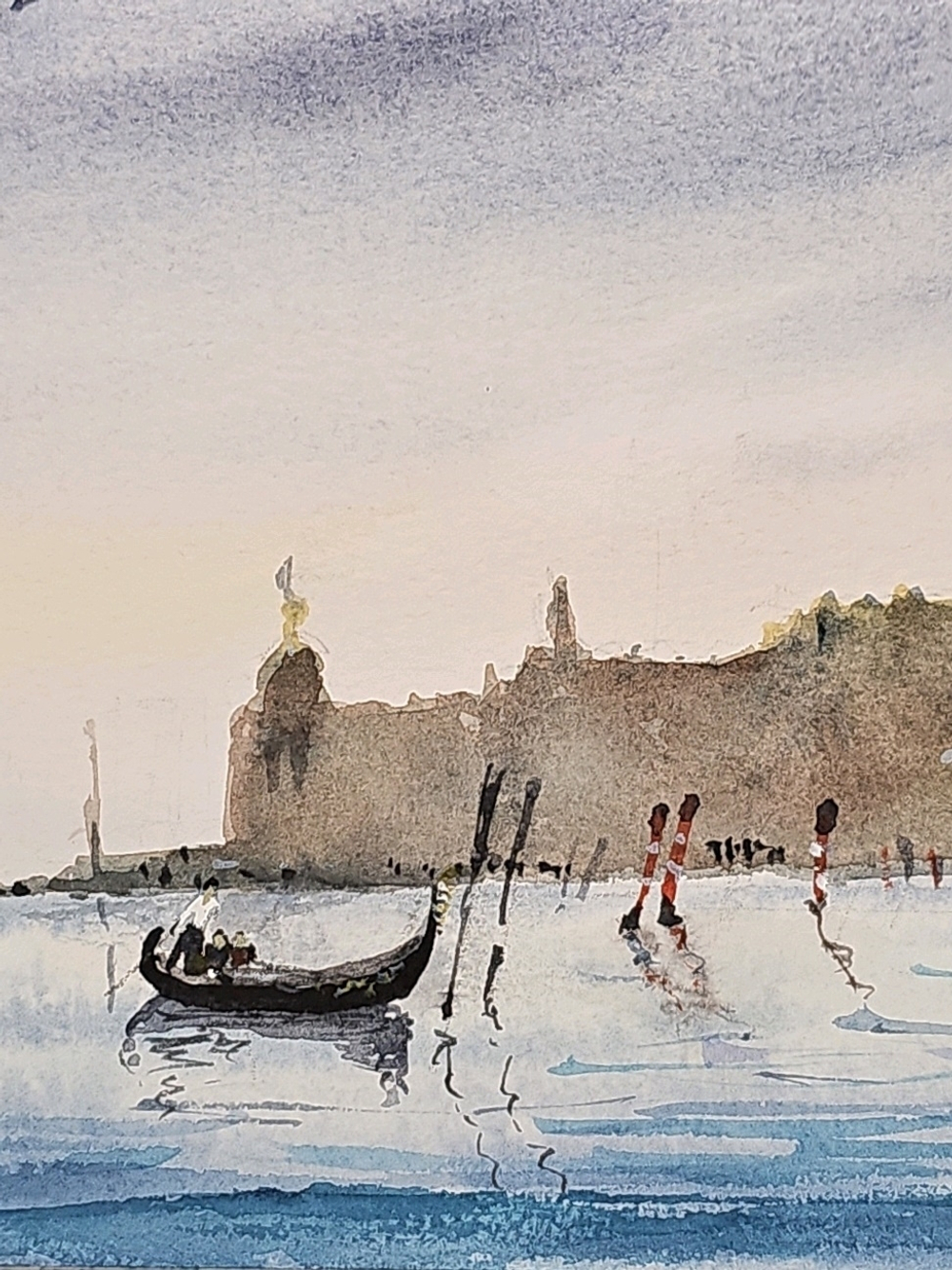 Картина авторская акварельная в раме 20х50 см на стену для интерьера "Гранд-канал"