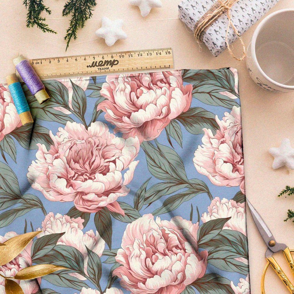 Ткань премиум атлас гармония пионов