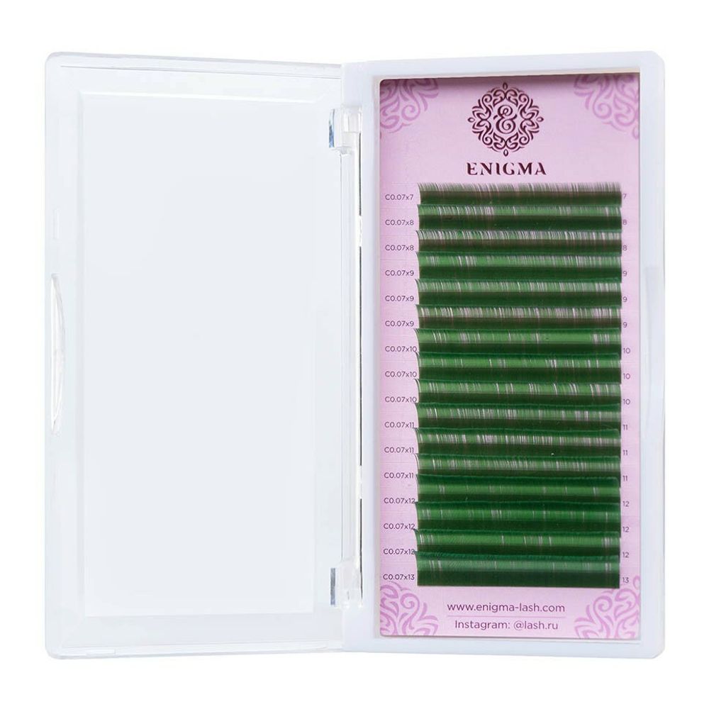 Цветные ресницы Enigma микс 0,07/D/8-13 mm &quot;Зеленый&quot; (16 линий)