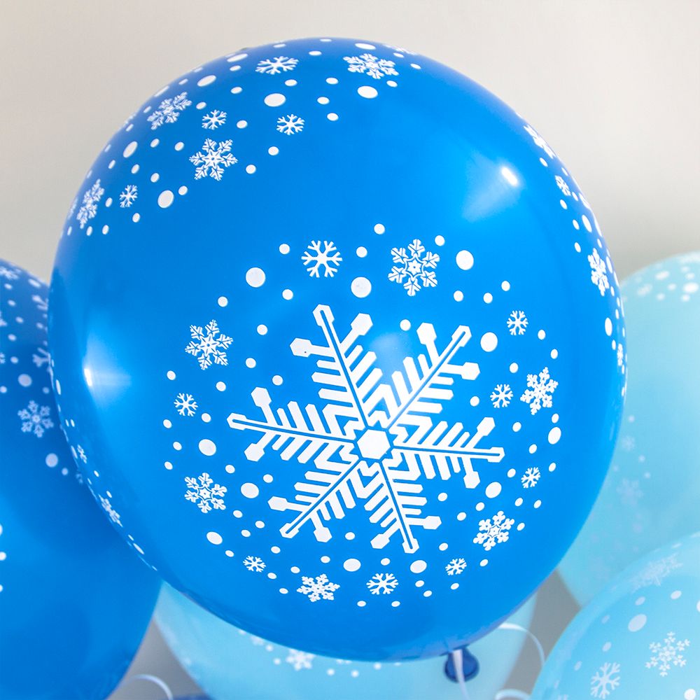 Шар (12"/30 см) Снежинки, Голубой (454)/Синий (250), пастель, 5 ст 25 шт.