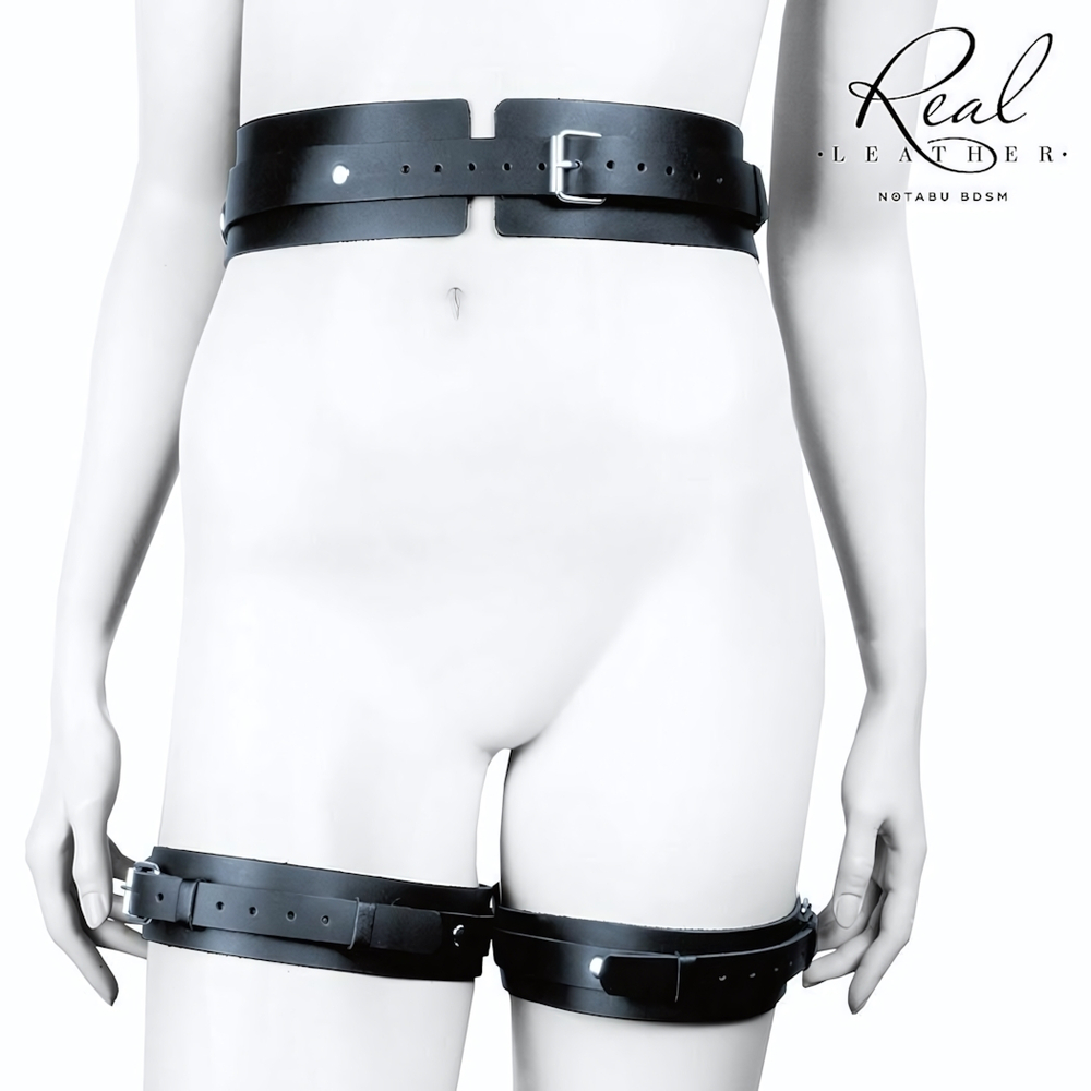Черный кожаный пояс с гартерами - S-M