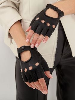 Перчатки без пальцев короткие кожаные