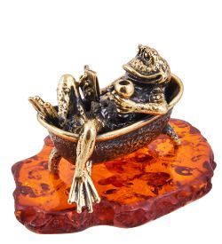 Народные промыслы AM-3683 Фигурка «Лягушка вечерняя релаксация» (латунь, янтарь)