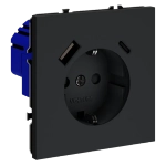 Розетка встраиваемая VOLTUM S70 с заземлением и защитными шторками, 16А, с USB, A+С, (графит)