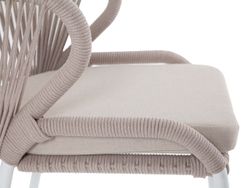 "Милан" стул плетеный из роупа, каркас алюминий белый муар, роуп бежевый круглый, ткань бежевая 15052