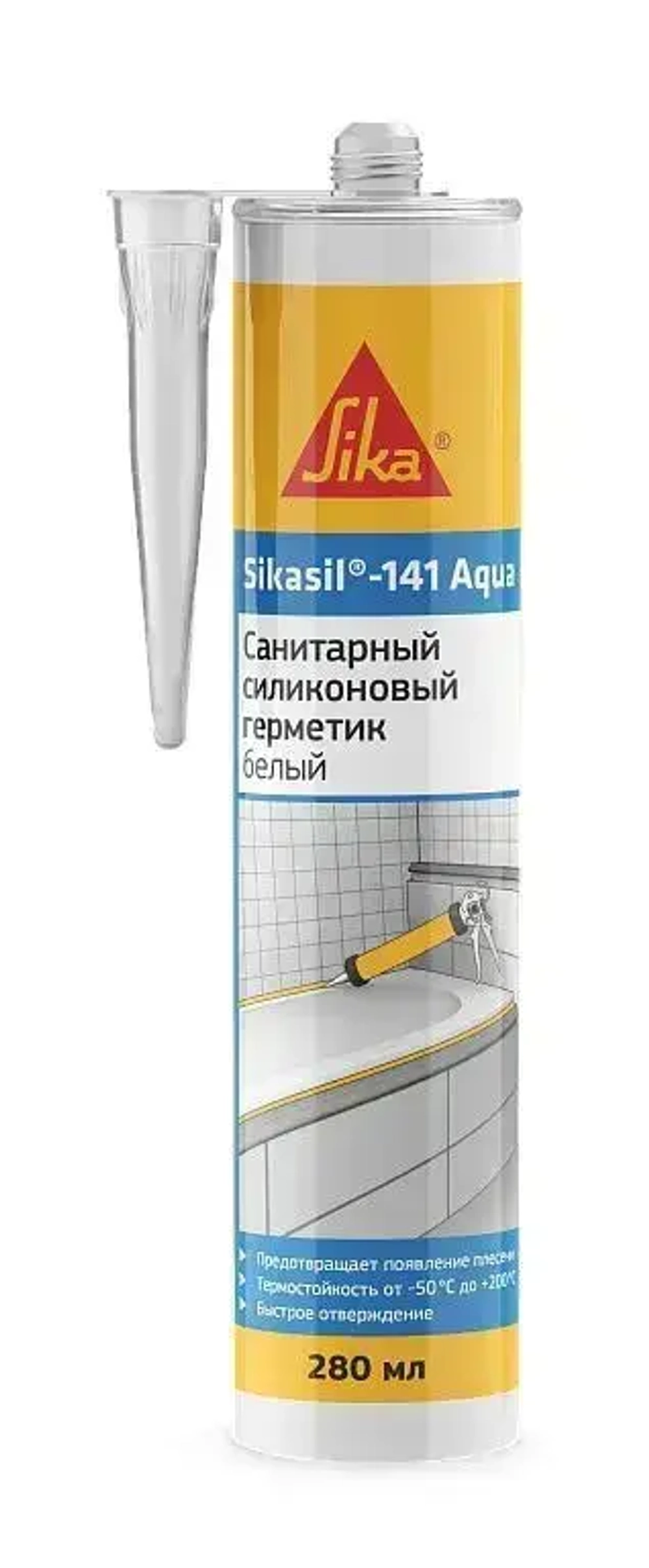 Герметик силиконовый санитарный Sikasil-141 Aqua, 280мл, прозрачный