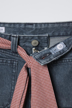 ZARA РАСКЛЕШЕННЫЕ ДЖИНСЫ С ПЛАТКОМ В КЛЕТКУ, СЕРЫЙ