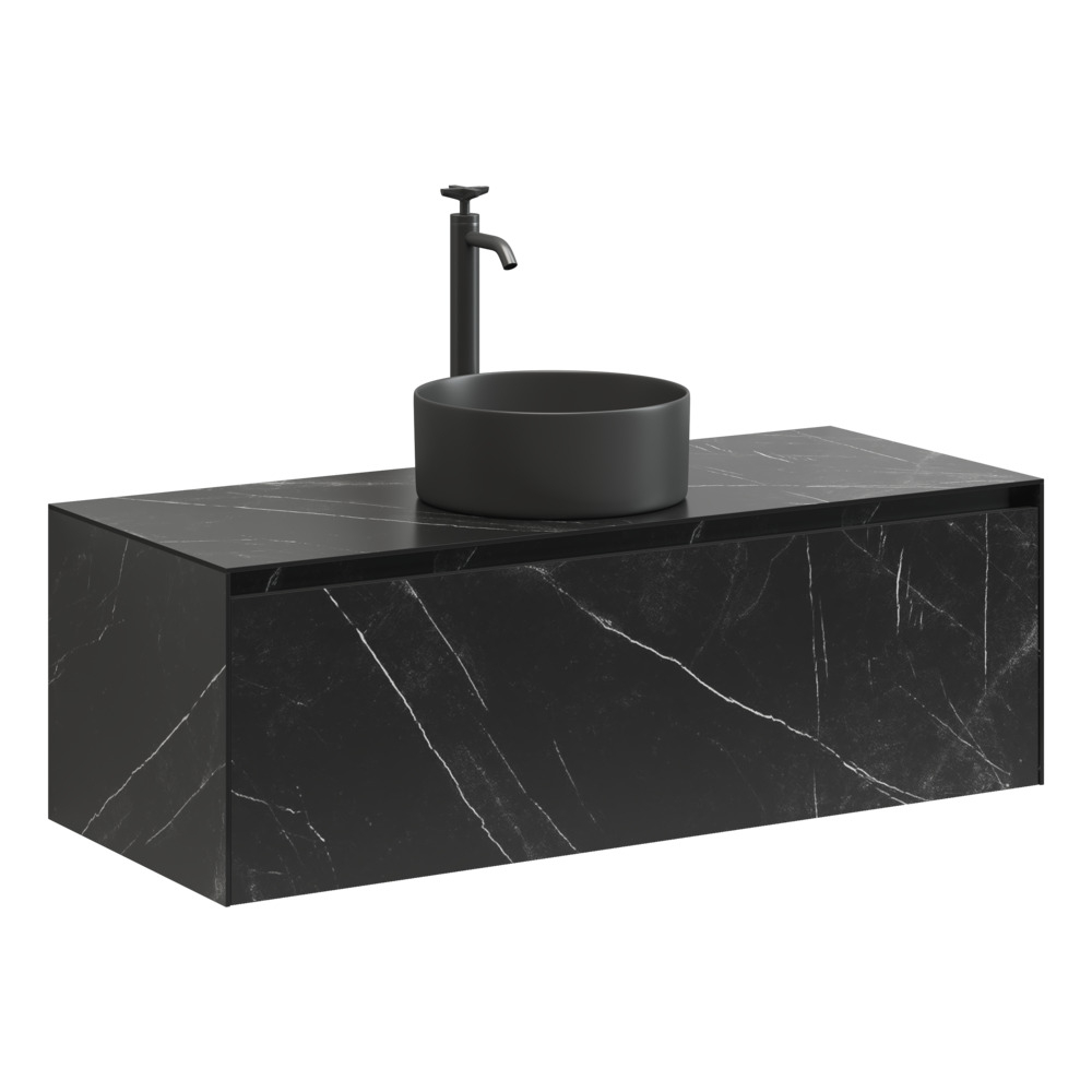 Тумба подвесная под раковину Sancos Stone, керамогранит Nero Marquina 1200х400х495