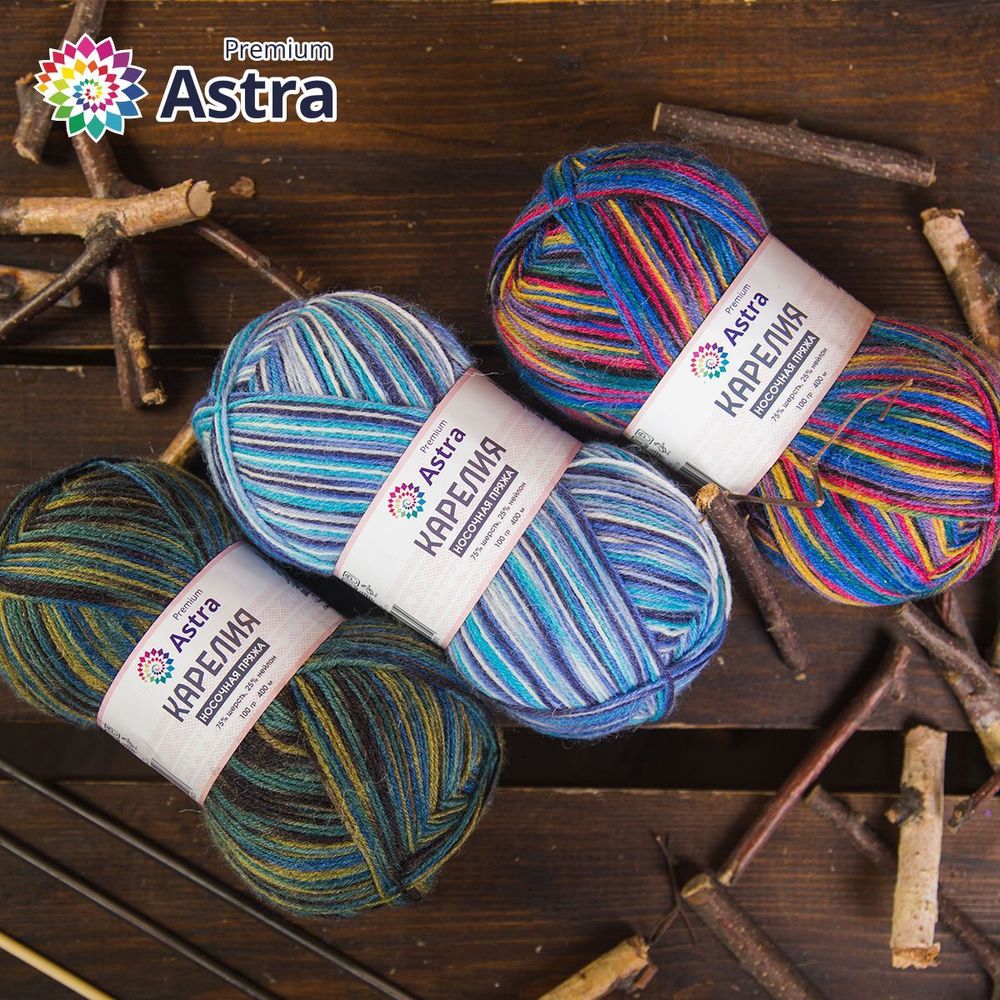 Пряжа Astra Premium (Астра Премиум) Карелия носочная (Karelia sock) / уп.2 мот. по 100 г, 400 м, 1002