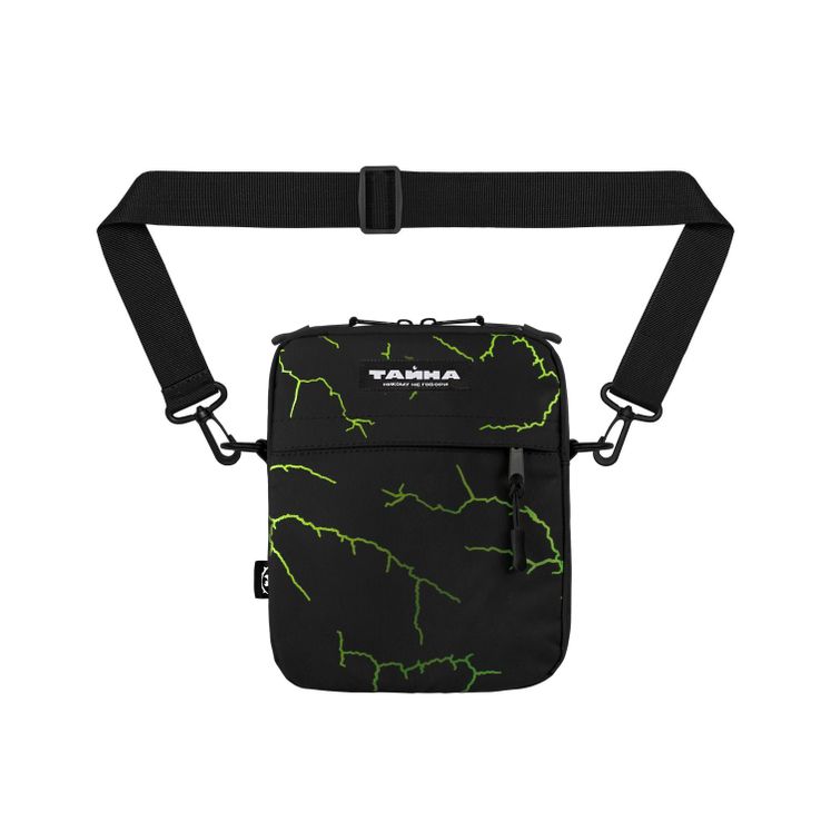 Сумка через плечо ТАЙНА черный/молнии салатовый