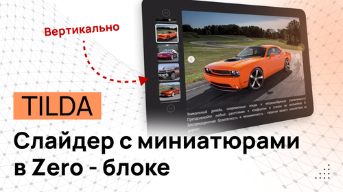 Слайдер - Галерея с лентой миниатюр Вертикально в ZERO блоке TILDA - Программный код