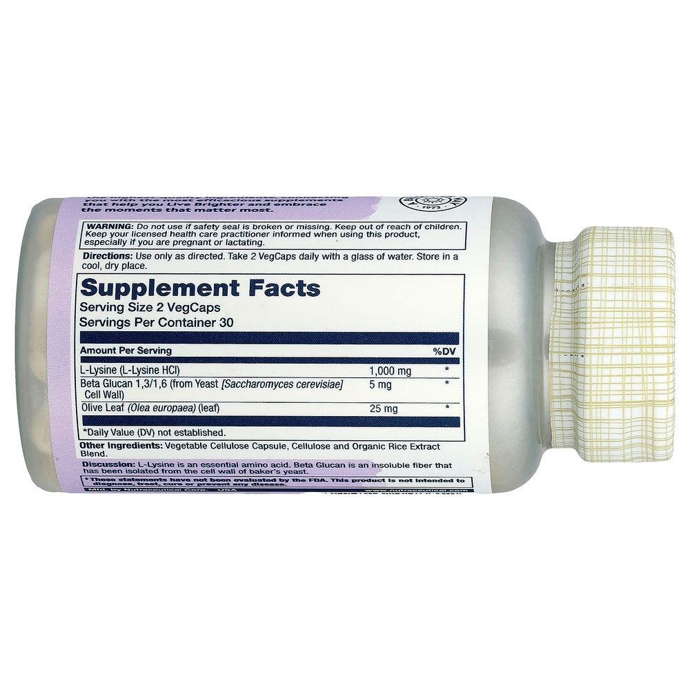 Solaray, L-лизин с бета-глюканом, 60 растительных капсул