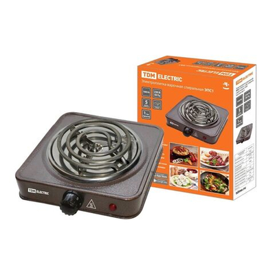 Плита электрическая TDM, ЭПС1, 1000 Вт, 1 конф, эмаль, механ, пер повор, корич