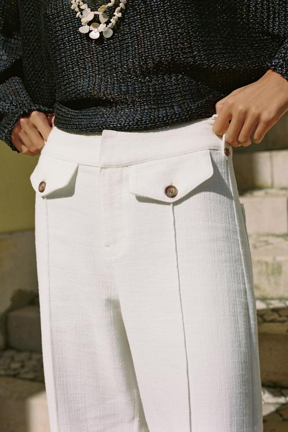 ZARA КЮЛОТЫ ИЗ ТКАНИ В СТИЛЕ РУСТИК, ЭКРЮ