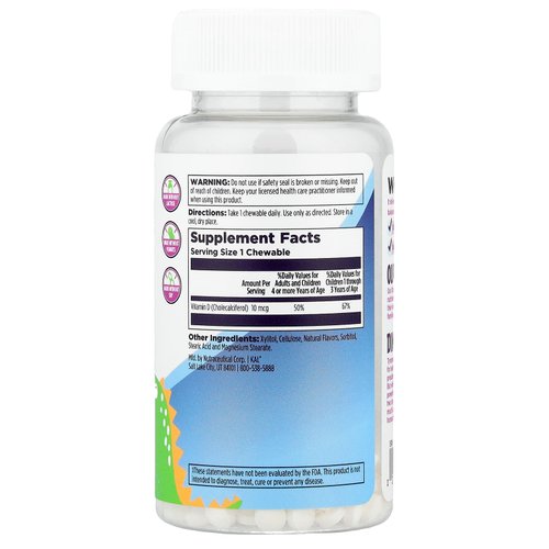 KAL, Dinosaurs®, витамин D-Rex™, жевательная жевательная таблетка, 90 жевательных таблеток (10 мкг в одной жевательной таблетке)