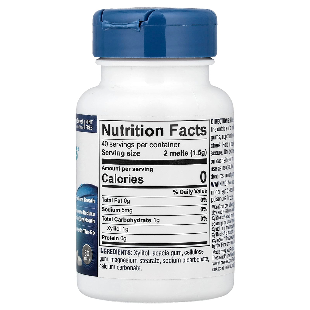 OraCoat, XyliMelts®, средство от сухости во рту, с легким сладковатым вкусом, 80 штук