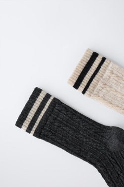 ZARA НАБОР ИЗ ДВУХ ПАР ВЫСОКИХ НОСКОВ В ПОЛОСКУ, АНТРАЦИТОВО-СЕРЫЙ