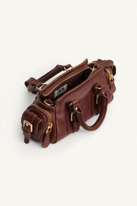 ZARA КОЖАНАЯ СУМКА-МИНИ, КОРИЧНЕВЫЙ
