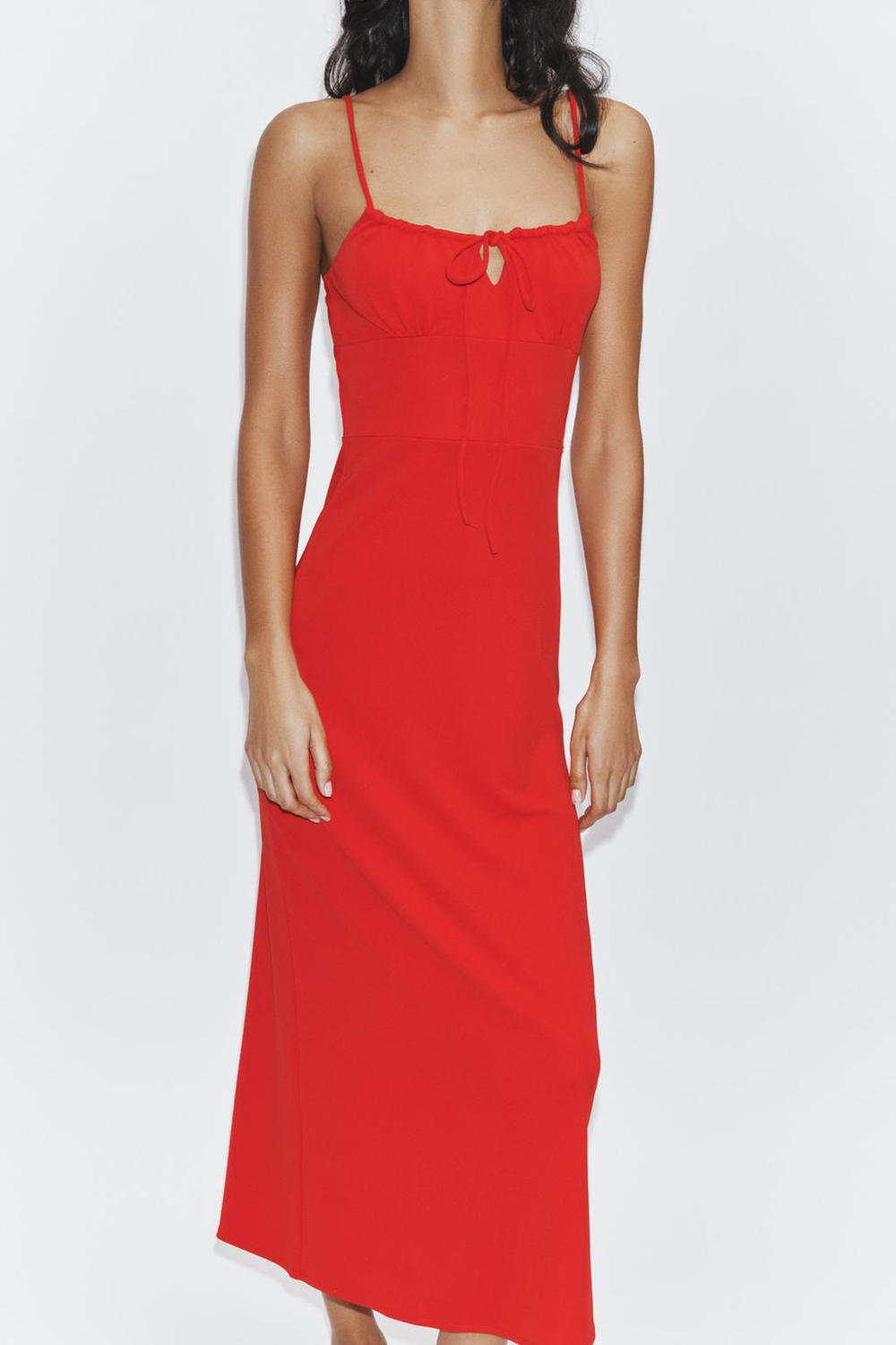 ZARA СВОБОДНОЕ ПЛАТЬЕ МИДИ НА БРЕТЕЛЯХ, КРАСНЫЙ