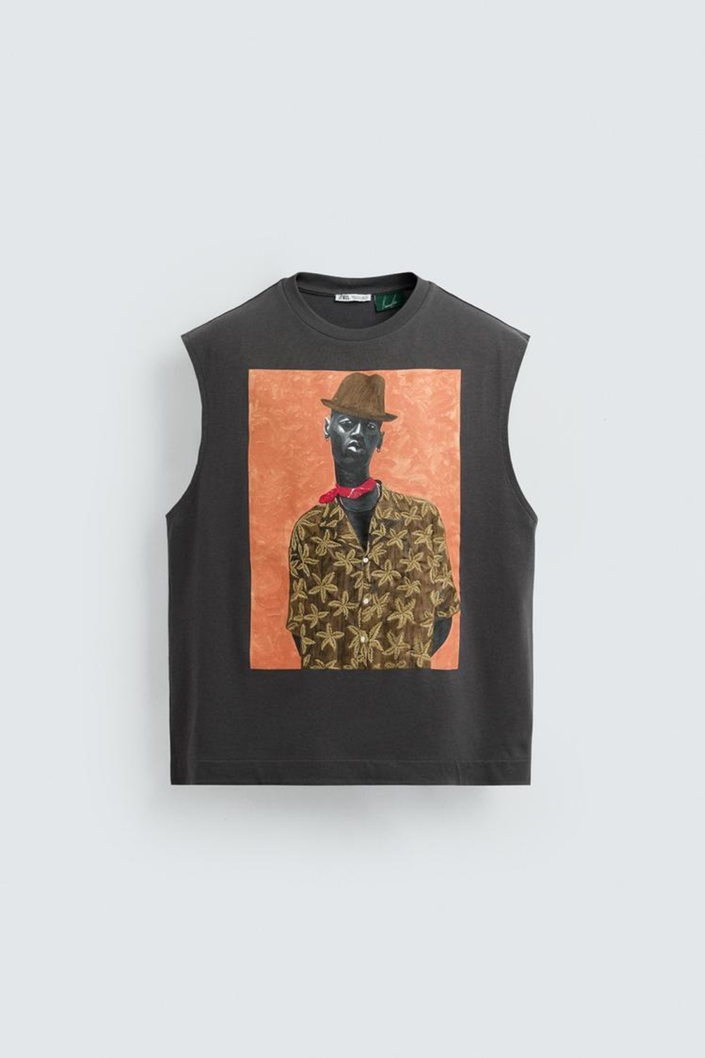 ZARA ФУТБОЛКА С ПРИНТОМ И ВЫШИВКОЙ © OTIS KWAME KYE QUAICOE, СЕРЫЙ