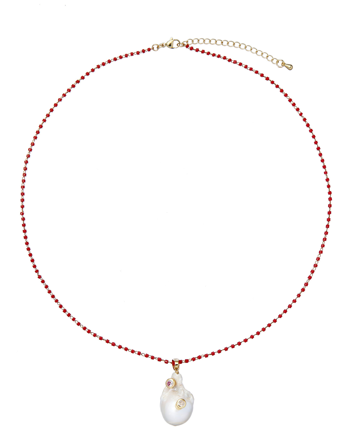 Подвеска-тонкая красная цепочка, натуральный жемчуг