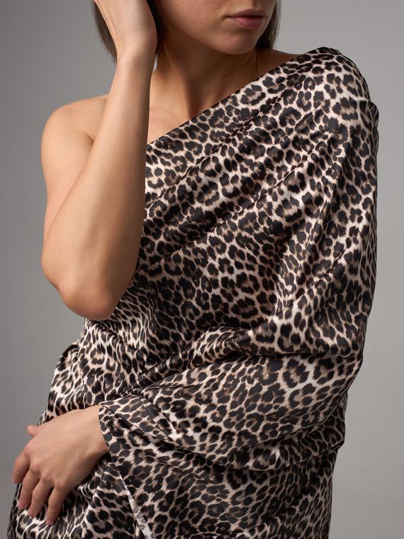 Атлас-стрейч бельевой оптом, Китай, леопард, серый/черный