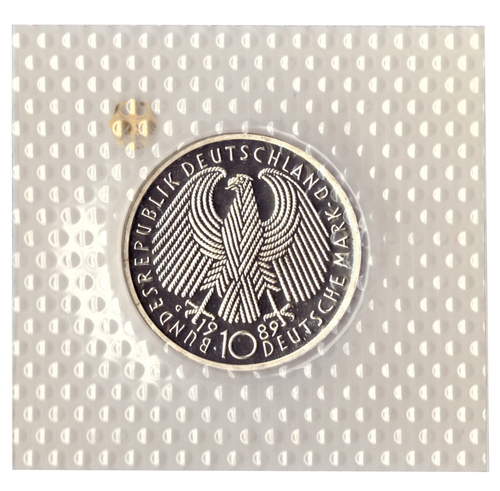10 марок 1989 год (G) 40 лет ФРГ, Германия. PROOF в родной запайке
