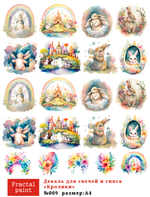 Трансфер переводной - декаль для свечей и гипса кролики 009