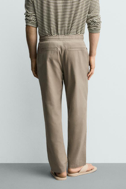 ZARA БРЮКИ RELAXED FIT ИЗ СМЕСИ ХЛОПКА, ЗЕЛЕНЫЙ