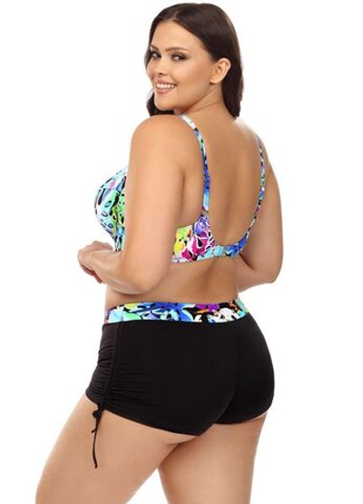 Раздельный купальник plus size: лиф и шортики (Размер: 95E/46) (Цвет: разноцветный)