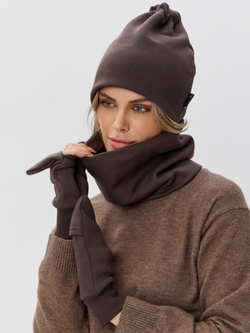 Комплект с начесом: снуд, варежки, шапка