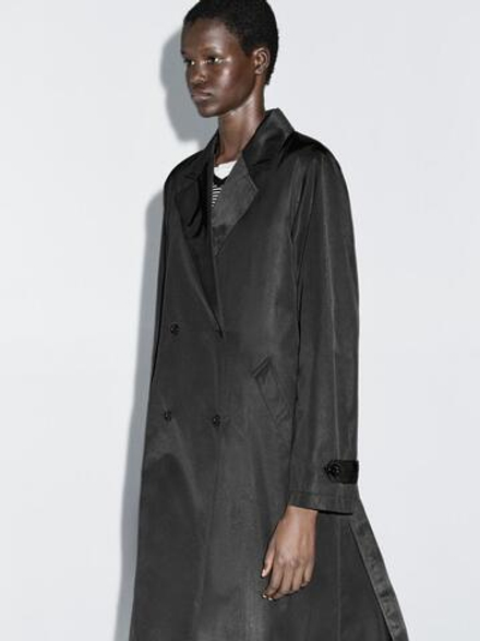 Massimo Dutti Длинный тренч с внутренним жилетом, черный