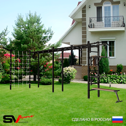 Уличная шведская стенка Sv Sport рукоход х 2 с комплектом турник прямой У51155 (Турник/Брусья/Стойка/Скамья/Кронш бокс/Сетка)