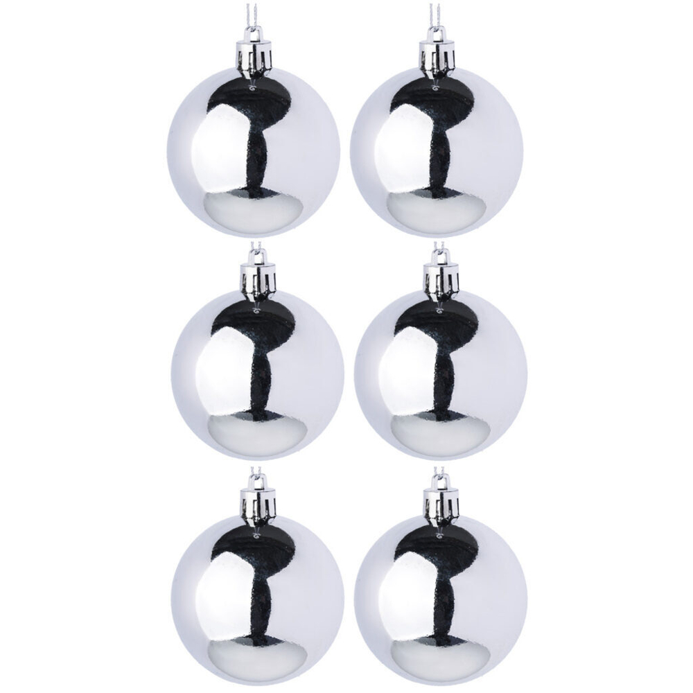 Набор елочных шаров 6 см, 6 шт., серебро, пластик