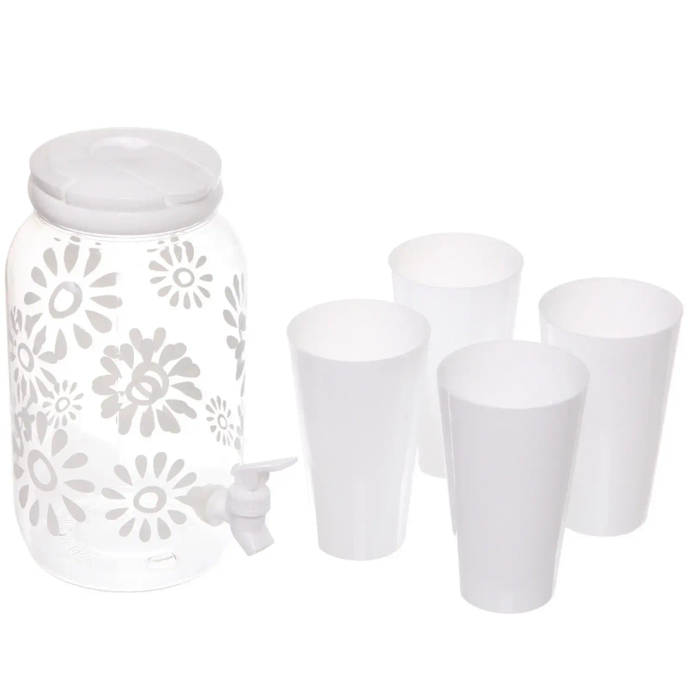 Кувшин пластиковый 3,8л «Летний микс» в наборе с 4-мя стаканами 650мл