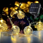 Гирлянда для улицы «Роса» 3м, 20 ламп LED чёрный провод, 2 реж, IP-55, Теплый белый (солнечная батарея).