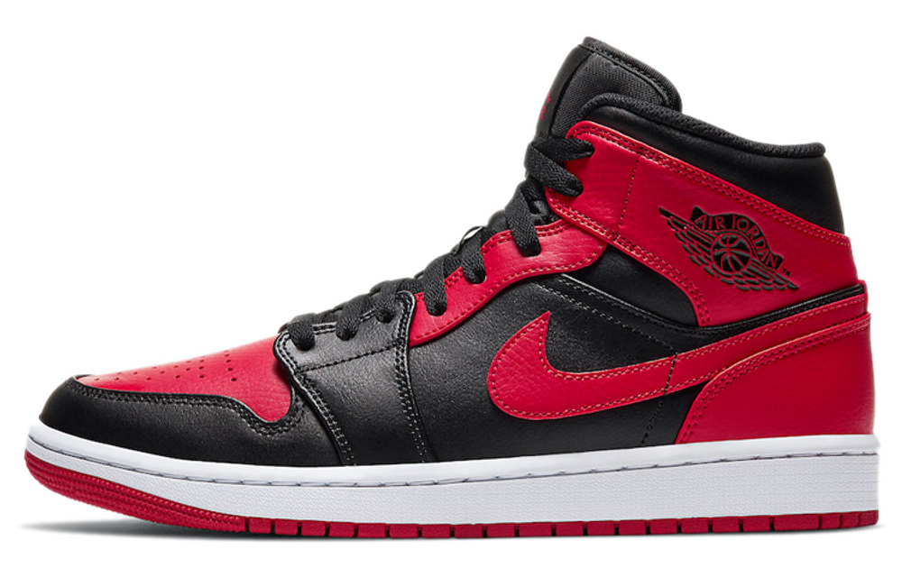 Jordan Air Jordan 1 mid "red and black" synthetic leather small non-slip shock absorption, non-slip, wear-resistant high-top retro basketball shoes men's black, red and white