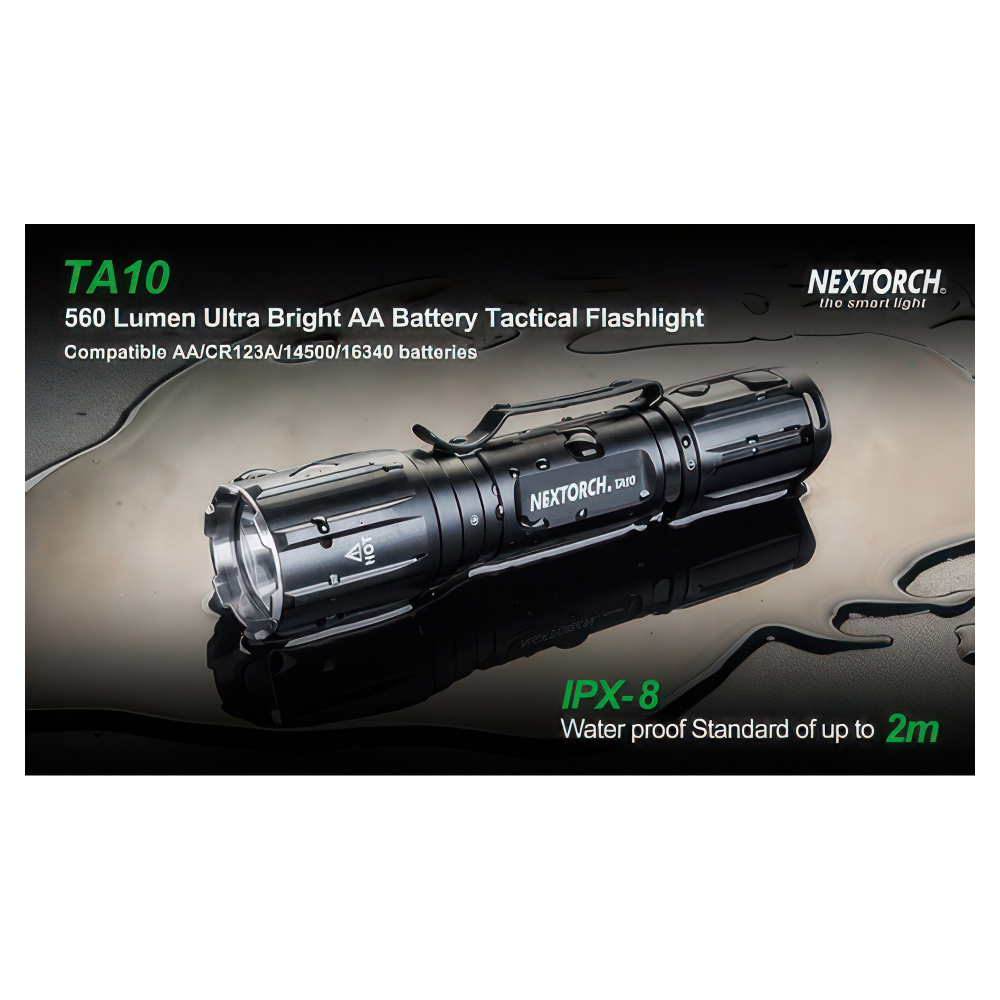 Тактический фонарь Nextorch TA10 — возможность питания от четырёх типов батарей/аккумуляторов (АА, 14500, 16340, CR123A)